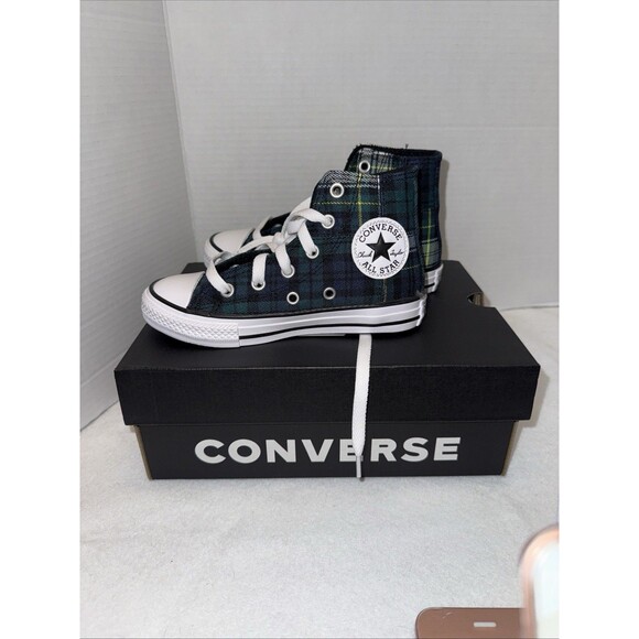 New Converse Chuck Taylor All Star Plaid High Tops Youth Sz 12 Lace Up Stars - Picture 2 of 12